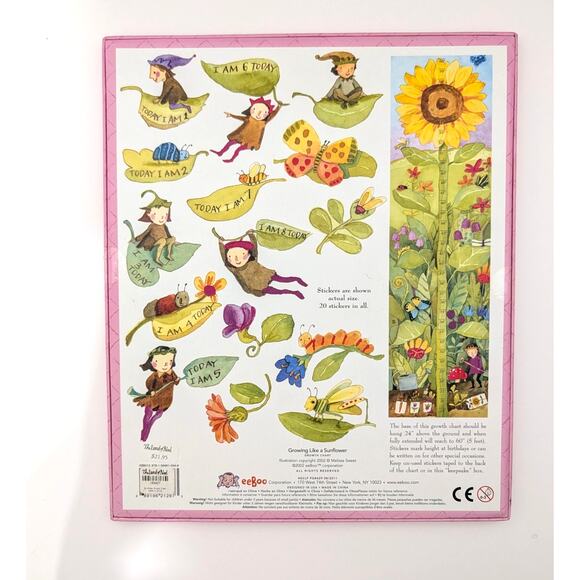 eeBoo Grow Like a Sunflower Keepsake Growth Chart & Stickers Unused - Picture 2 of 9